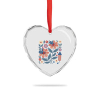 Boho Patriotic Daisy American Flag Floral Heart Crystal Glass Ornament