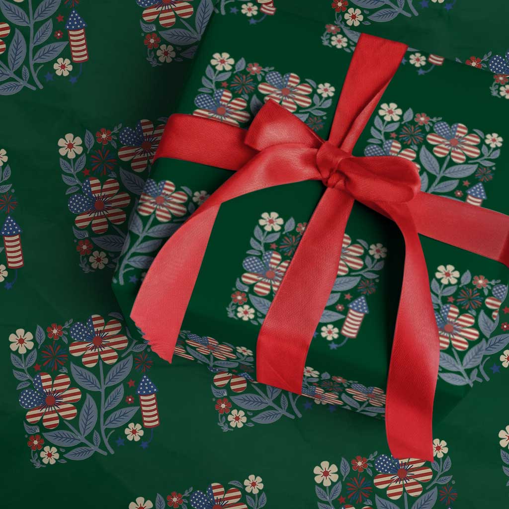 Boho Patriotic Daisy American Flag Floral Wrapping Paper Roll