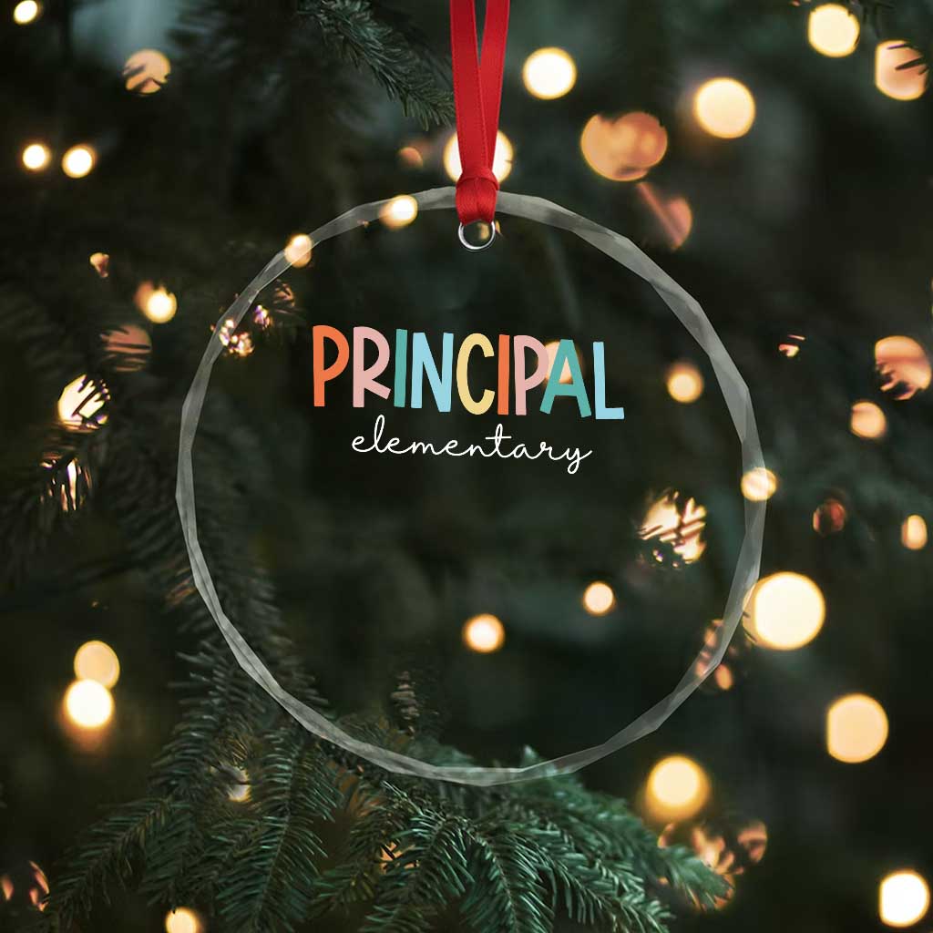 Boho Retro Vintage Elementary Principal Back to School Crystal Glass Ornament