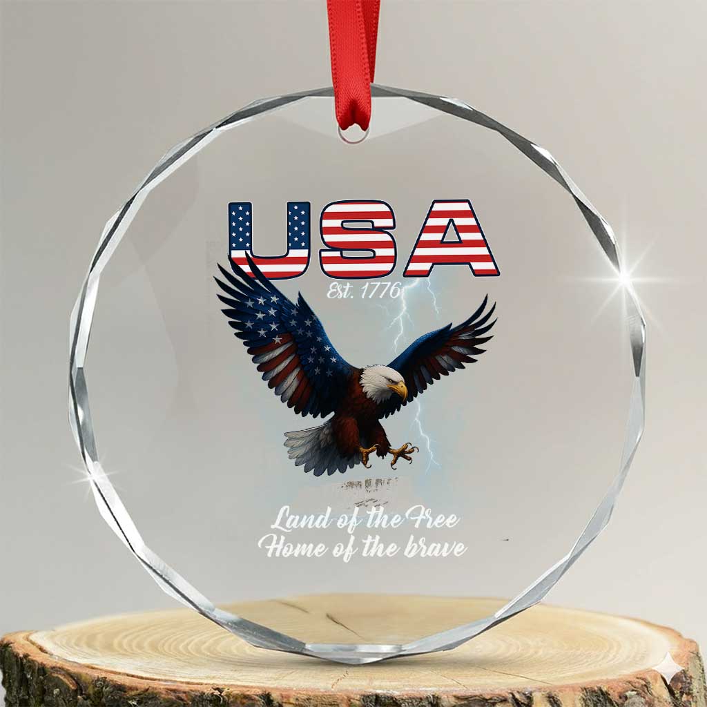 Bold Patriotic American Eagle Crystal Glass Ornament Land of the Free Home of the Brave Est 1776 TS02