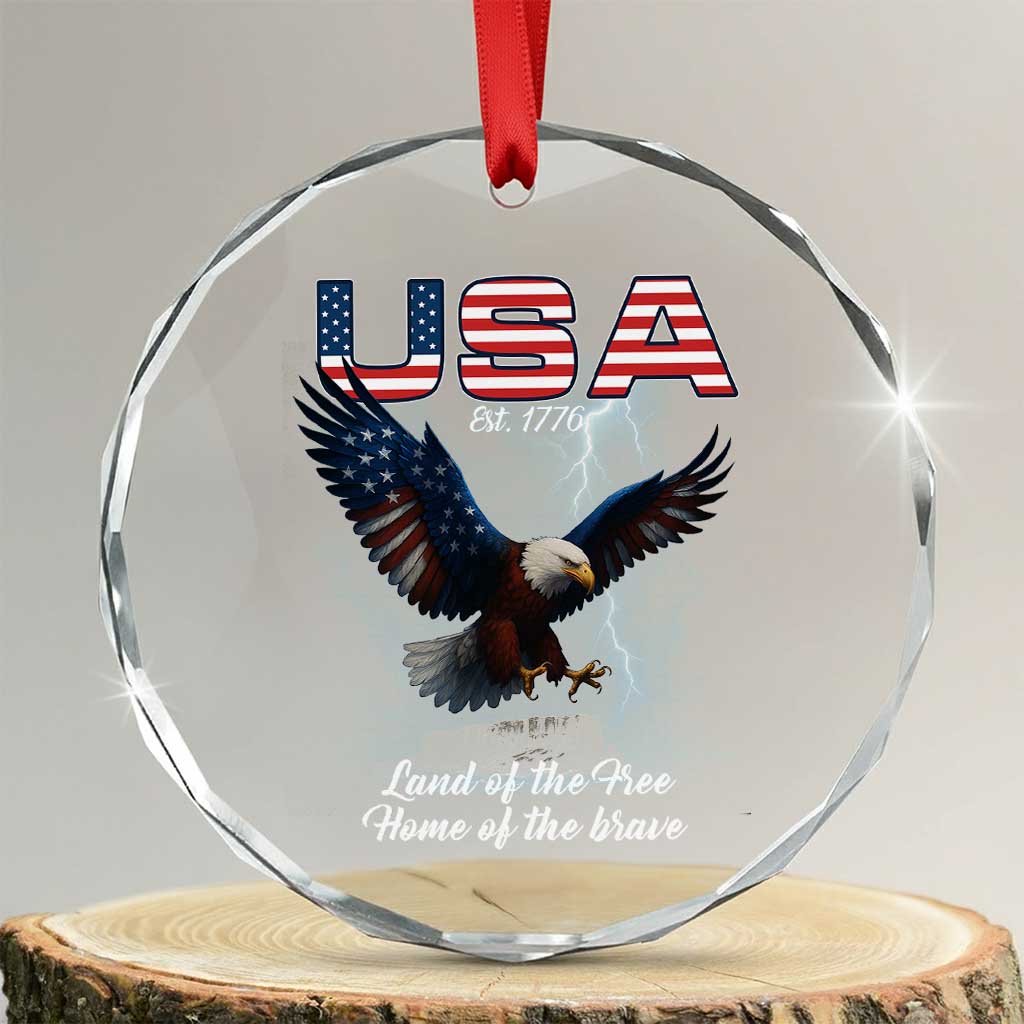 Bold Patriotic American Eagle Crystal Glass Ornament Land of the Free Home of the Brave Est 1776 - Wonder Print Shop
