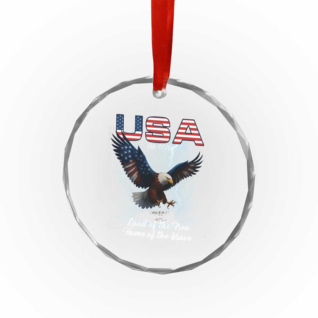Bold Patriotic American Eagle Crystal Glass Ornament Land of the Free Home of the Brave Est 1776 TS02