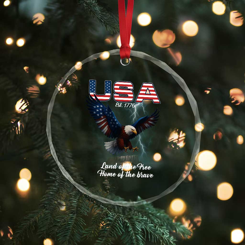 Bold Patriotic American Eagle Crystal Glass Ornament Land of the Free Home of the Brave Est 1776 TS02