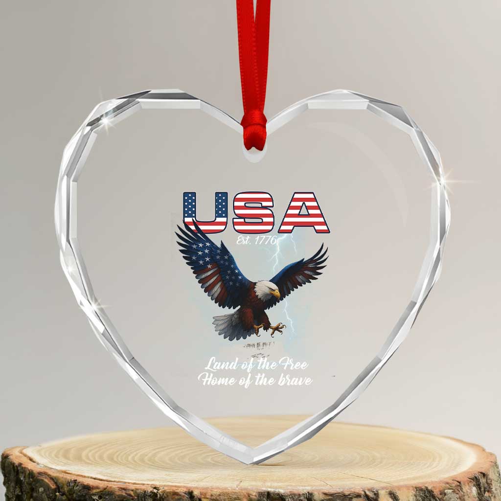 Bold Patriotic American Eagle Heart Crystal Glass Ornament Land of the Free Home of the Brave Est 1776 - Wonder Print Shop