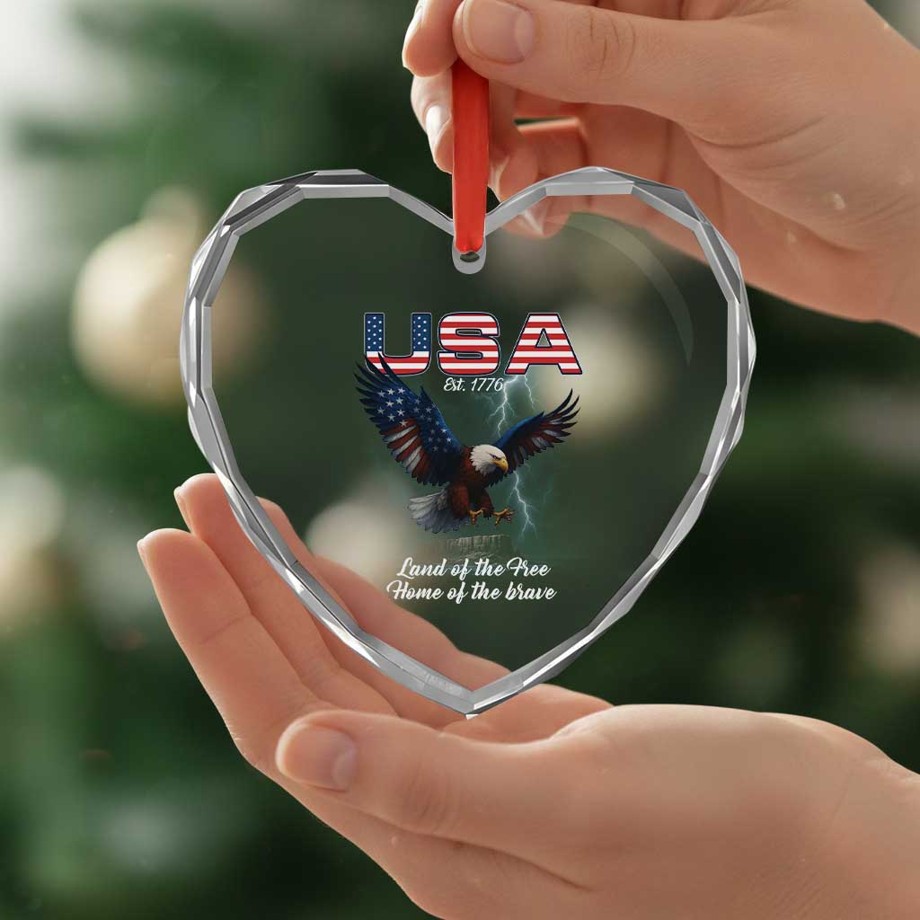 Bold Patriotic American Eagle Heart Crystal Glass Ornament Land of the Free Home of the Brave Est 1776 - Wonder Print Shop