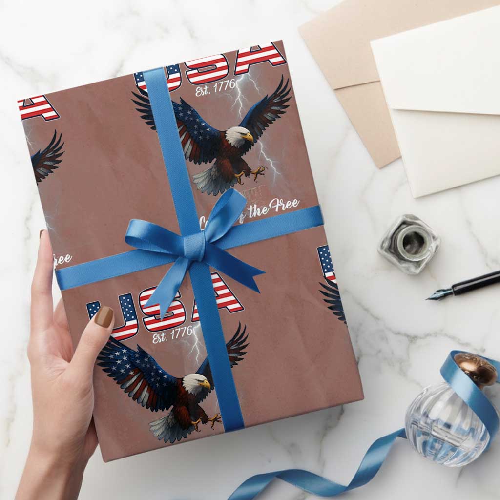 Bold Patriotic American Eagle Wrapping Paper Roll Land of the Free Home of the Brave Est 1776 - Wonder Print Shop