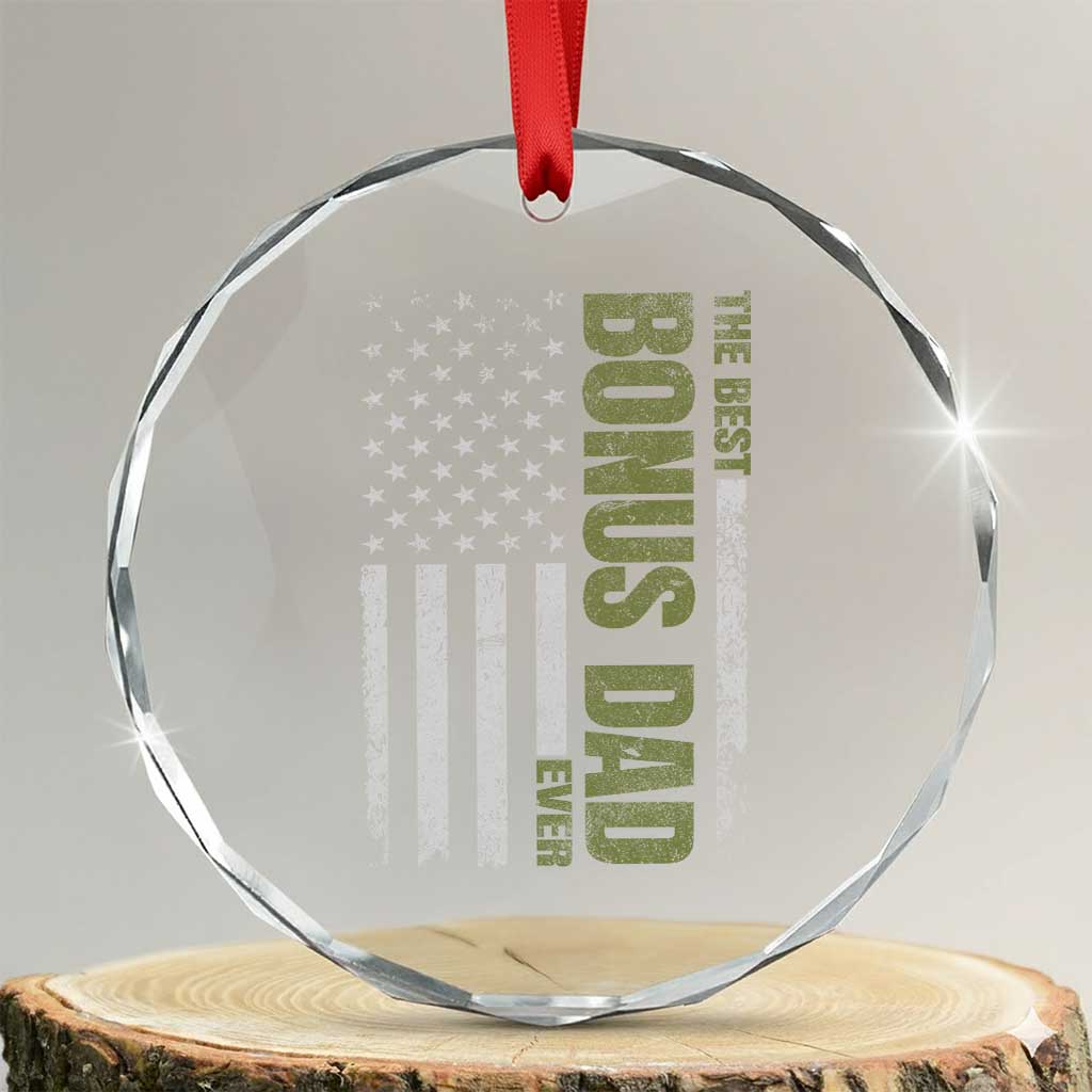 Bonus Dad Crystal Glass Ornament American Flag Best Bonus Dad Ever Fathers Day