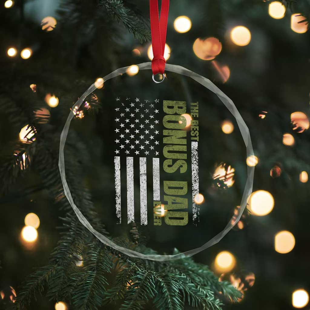 Bonus Dad Crystal Glass Ornament American Flag Best Bonus Dad Ever Fathers Day
