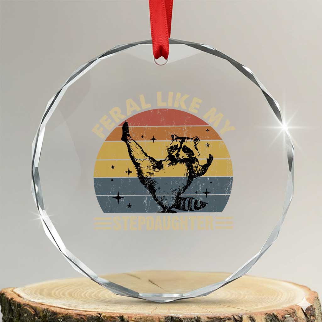 Bonus Dad Crystal Glass Ornament Retro Feral Raccoon Stepdad Gifts From Bonus Daughter Stepdaughter