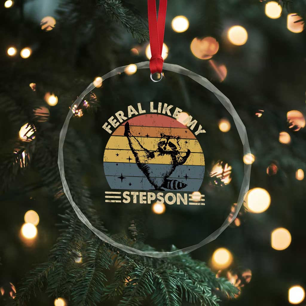 Bonus Dad Crystal Glass Ornament Retro Feral Raccoon Stepdad Gifts From Bonus Son Stepson