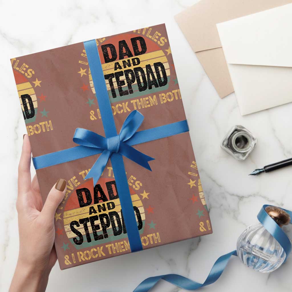 Bonus Dad Wrapping Paper Roll Retro I Have Two Titles Dad And Stepdad Rock Them Both
