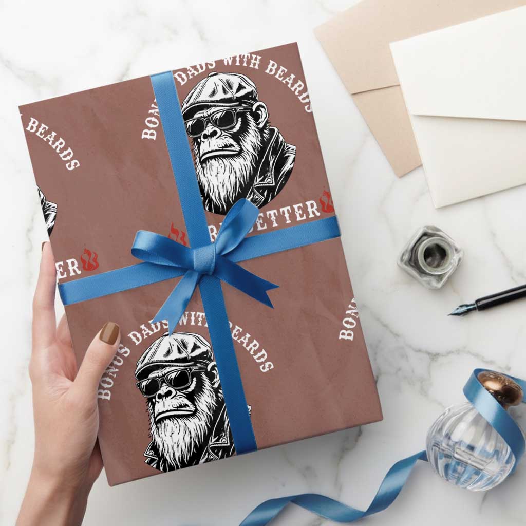 Bonus Dad Gifts Wrapping Paper Roll Retro Bigfoot Stepdad With Beards Are Better