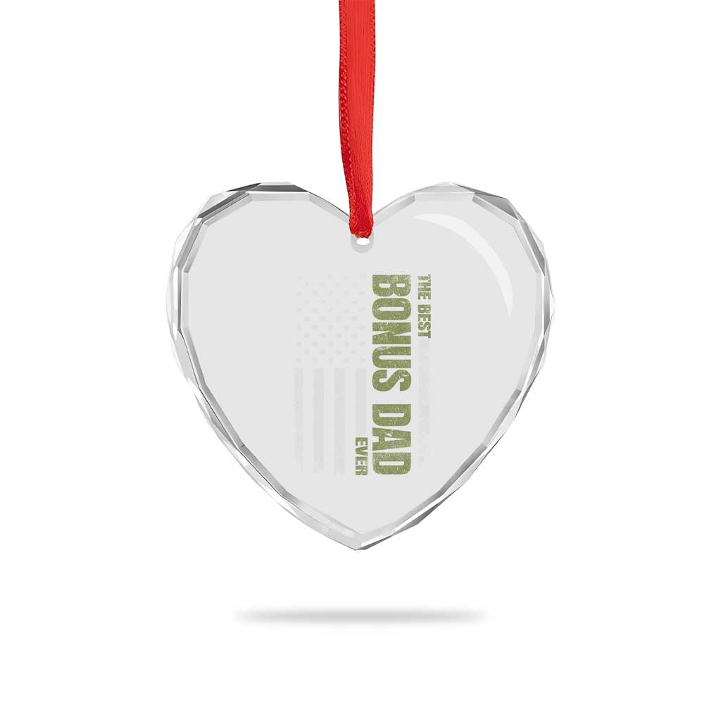 Bonus Dad Heart Crystal Glass Ornament American Flag Best Bonus Dad Ever Fathers Day
