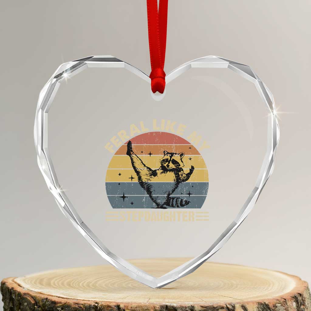 Bonus Dad Heart Crystal Glass Ornament Retro Feral Raccoon Stepdad Gifts From Bonus Daughter Stepdaughter