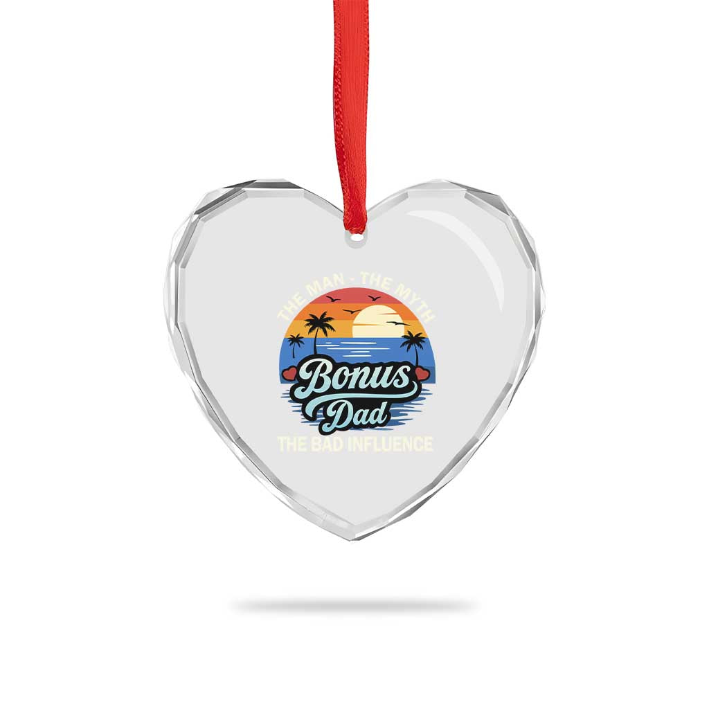 Bonus Dad Heart Crystal Glass Ornament The Man Myth Bad Influence Step Dad Fathers Day Gift