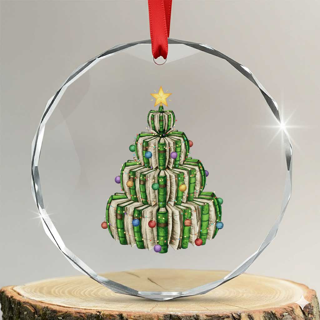 Book Christmas Tree Book Lover Teacher Librarian Crystal Glass Ornament - Wonder Print Shop