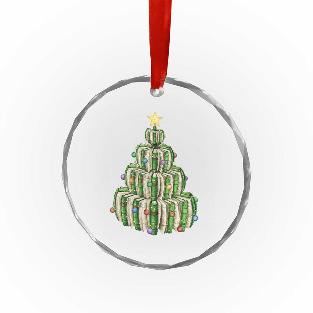 Book Christmas Tree Book Lover Teacher Librarian Crystal Glass Ornament - Wonder Print Shop