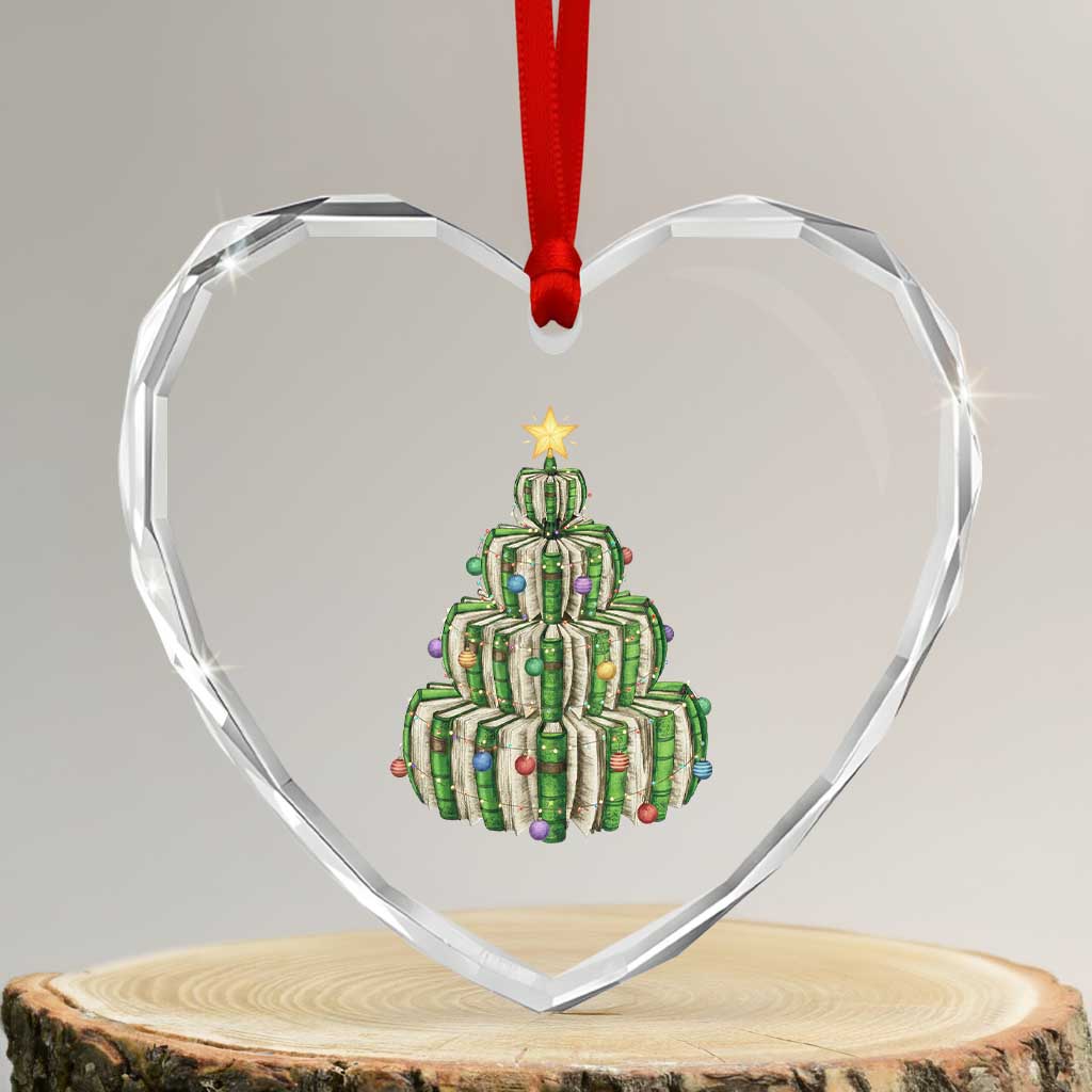 Book Christmas Tree Book Lover Teacher Librarian Heart Crystal Glass Ornament - Wonder Print Shop