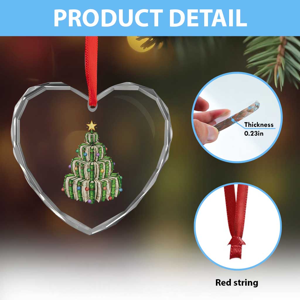 Book Christmas Tree Book Lover Teacher Librarian Heart Crystal Glass Ornament - Wonder Print Shop