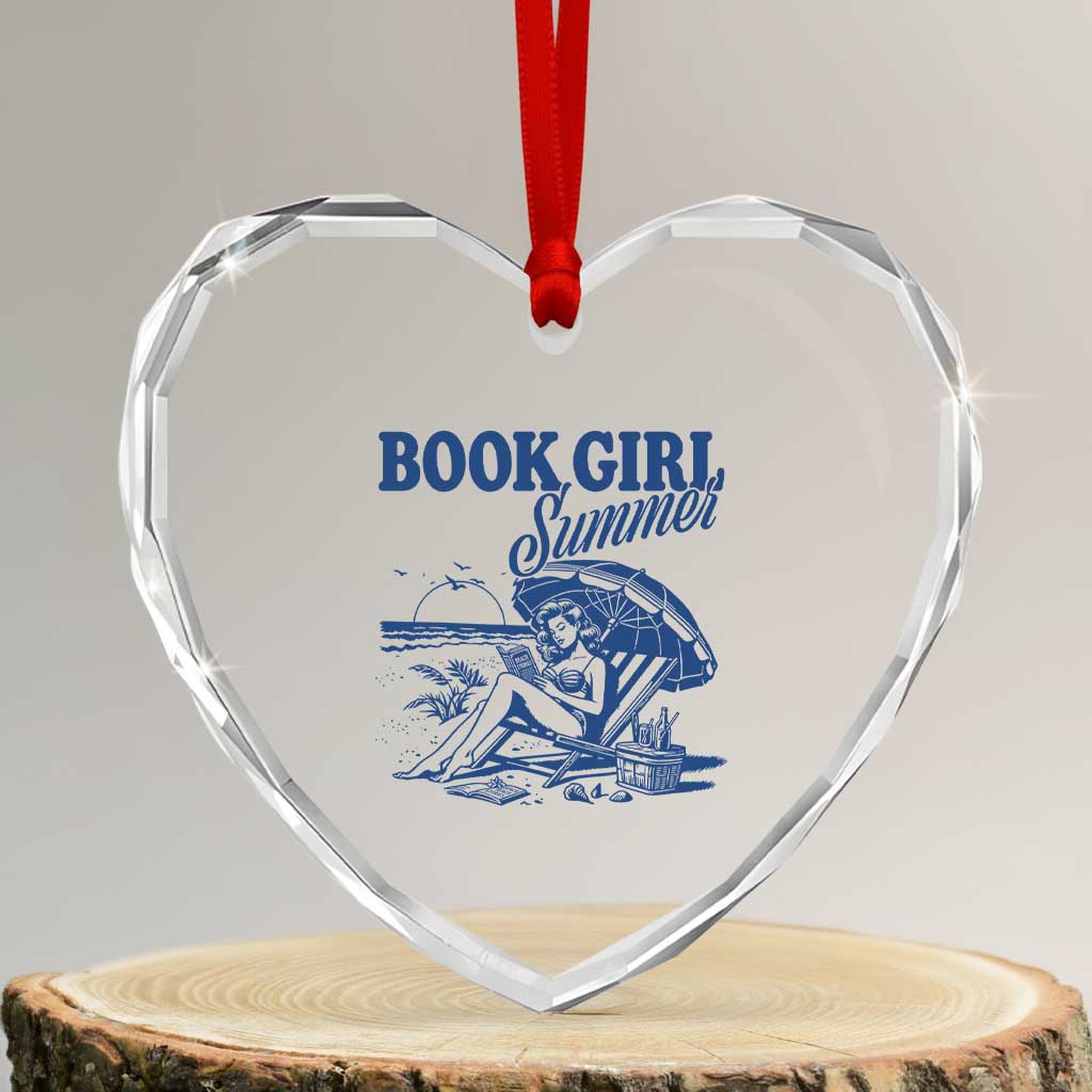 Book Girl Summer Heart Crystal Glass Ornament Funny Beach Book Lover Gift