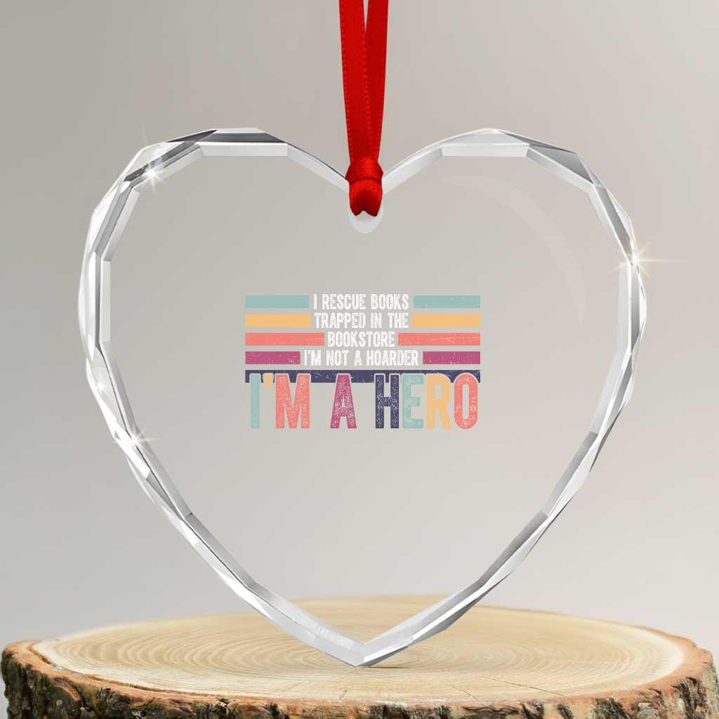 Book Lover Heart Crystal Glass Ornament I Rescue Books - Wonder Print Shop