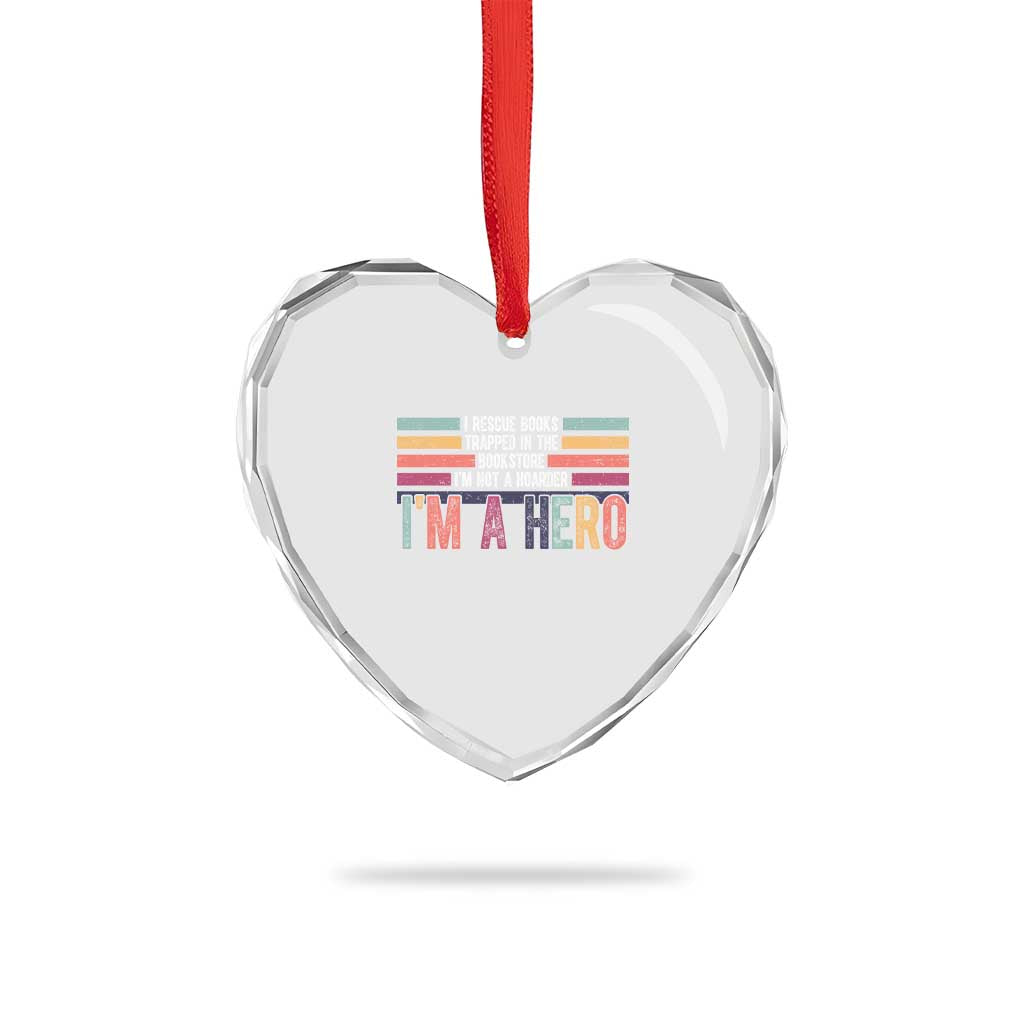 Book Lover Heart Crystal Glass Ornament I Rescue Books - Wonder Print Shop