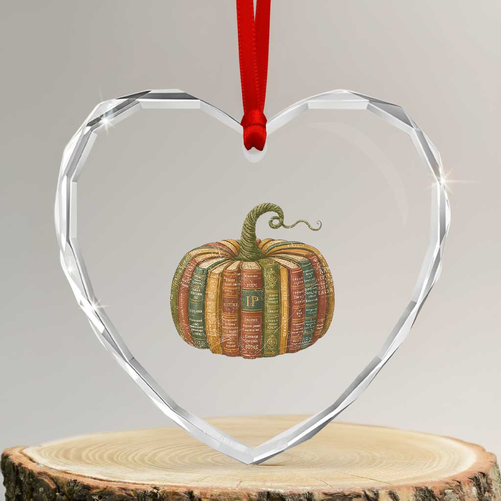Book Pumpkin Autumn Fall Librarians Bookworm Teacher Heart Crystal Glass Ornament - Wonder Print Shop