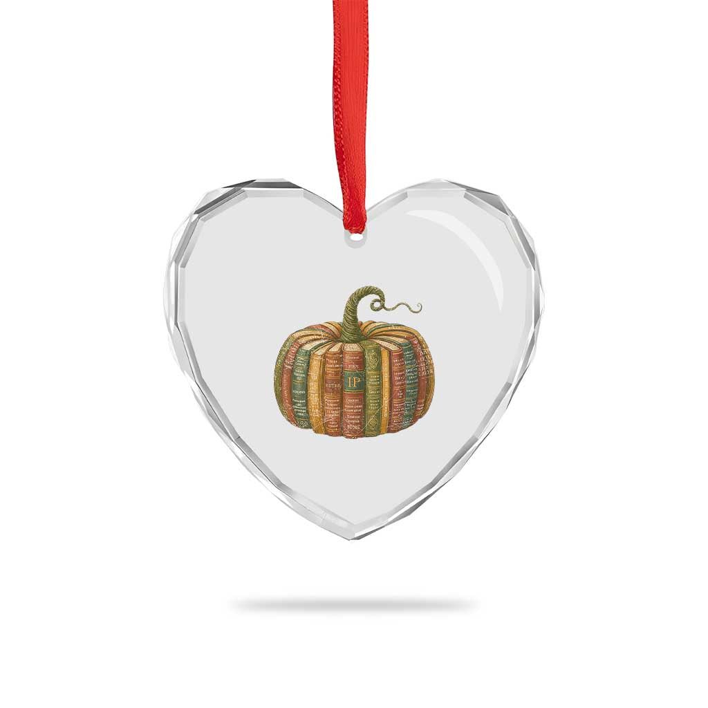 Book Pumpkin Autumn Fall Librarians Bookworm Teacher Heart Crystal Glass Ornament - Wonder Print Shop
