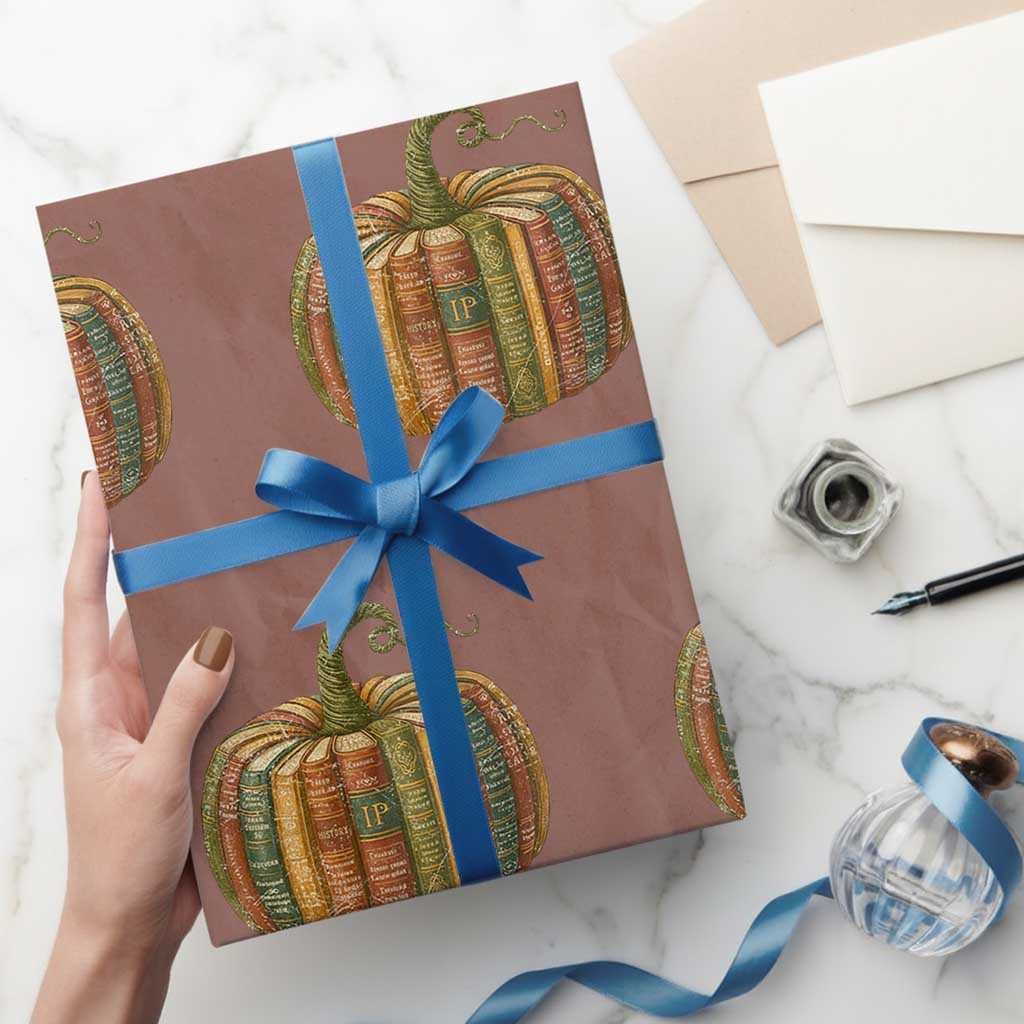 Book Pumpkin Autumn Fall Librarians Bookworm Teacher Wrapping Paper Roll - Wonder Print Shop