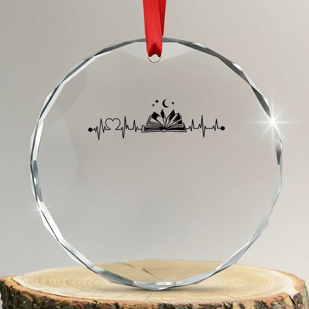 Bookaholic Heartbeat Graphic Crystal Glass Ornament Vintage Reader Lifeline Gift