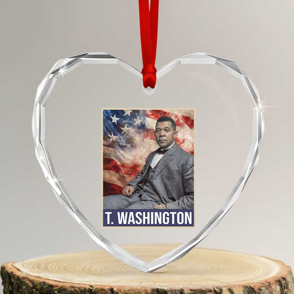Booker Taliaferro Washington Heart Crystal Glass Ornament African American Educator Black History Month