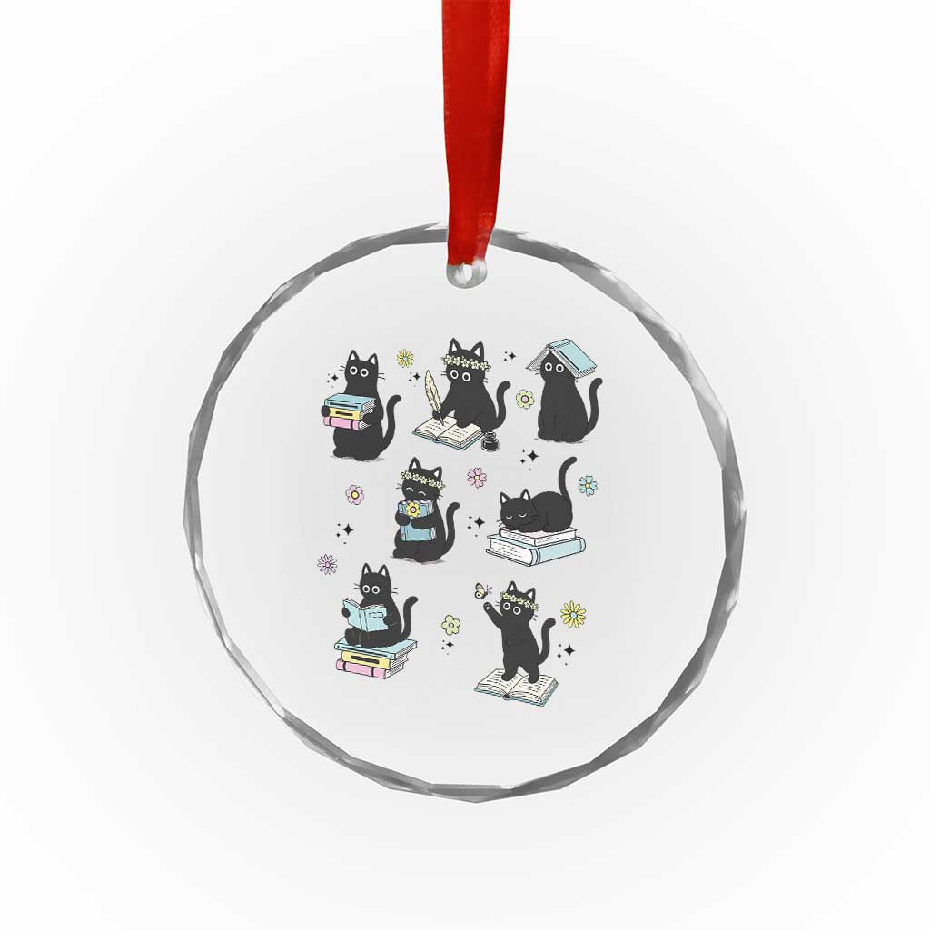 Bookish Black Cat Crystal Glass Ornament Funny Librarian Cat Lover Gift