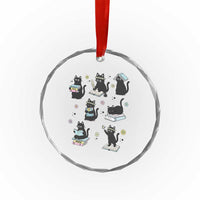 Bookish Black Cat Crystal Glass Ornament Funny Librarian Cat Lover Gift