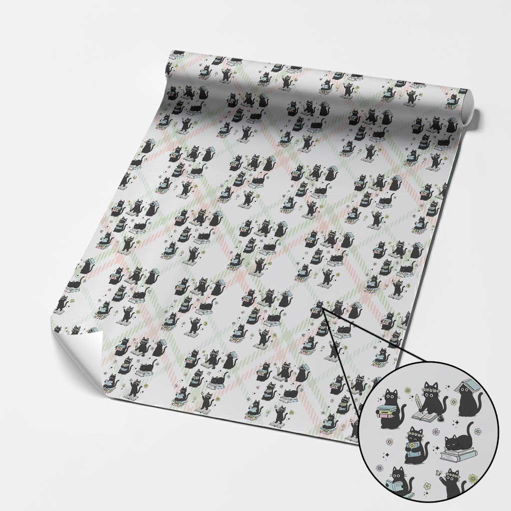 Bookish Black Cat Wrapping Paper Roll Funny Librarian Cat Lover Gift