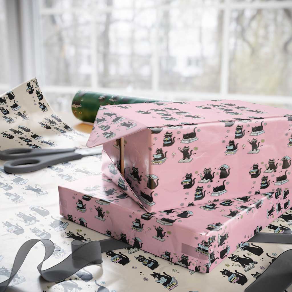 Bookish Black Cat Wrapping Paper Roll Funny Librarian Cat Lover Gift