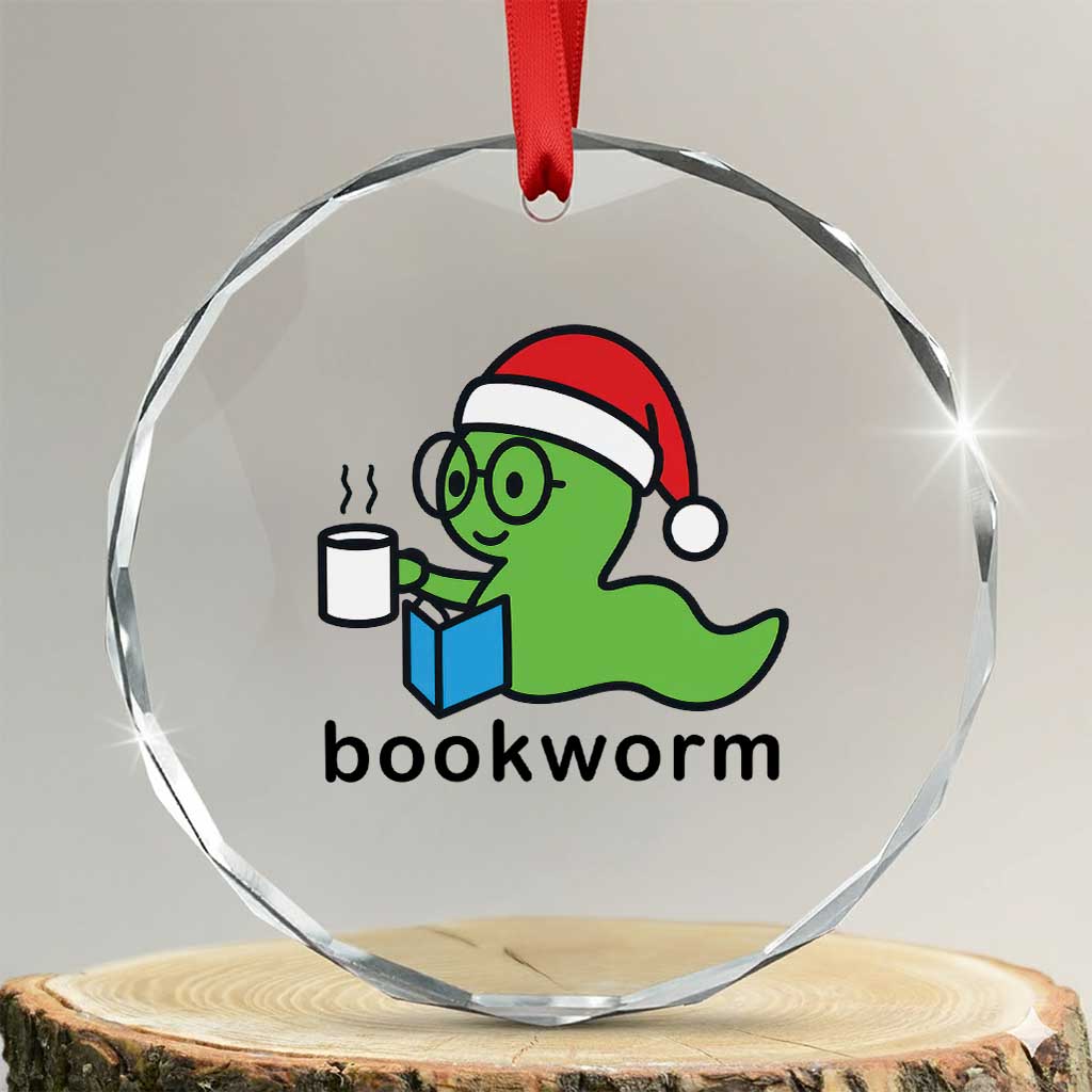 Bookworm Christmas Crystal Glass Ornament Reading Book Lover - Wonder Print Shop