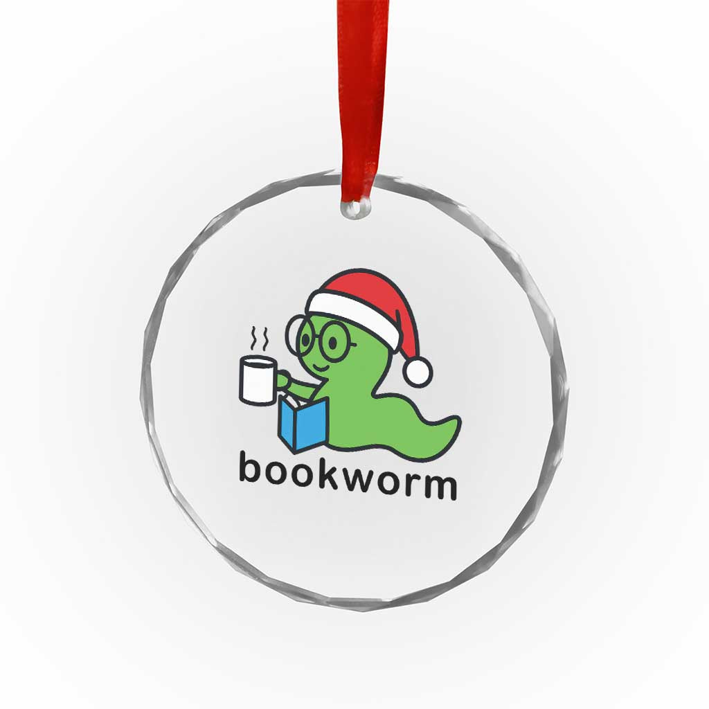 Bookworm Christmas Crystal Glass Ornament Reading Book Lover - Wonder Print Shop