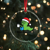 Bookworm Christmas Crystal Glass Ornament Reading Book Lover - Wonder Print Shop