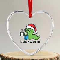 Bookworm Christmas Heart Crystal Glass Ornament Reading Book Lover - Wonder Print Shop