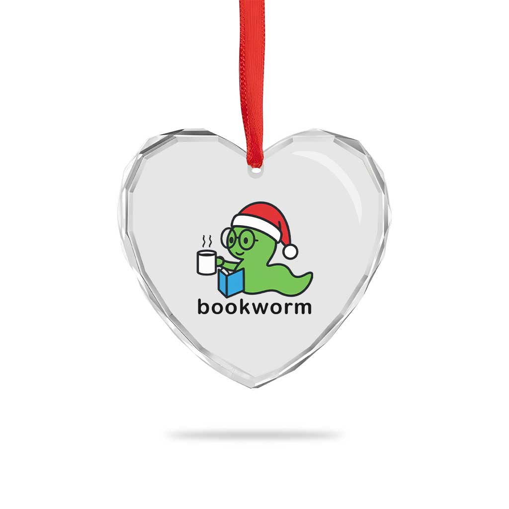 Bookworm Christmas Heart Crystal Glass Ornament Reading Book Lover - Wonder Print Shop