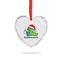Bookworm Christmas Heart Crystal Glass Ornament Reading Book Lover - Wonder Print Shop