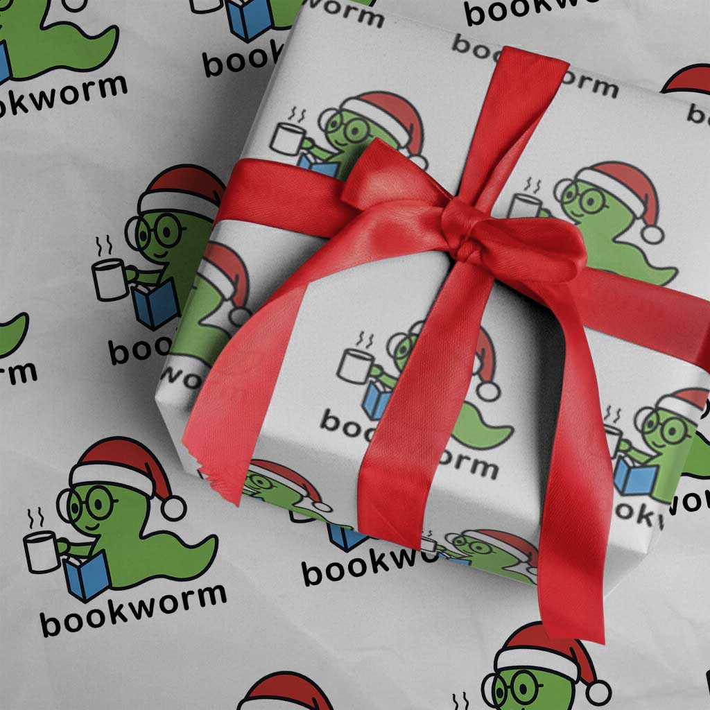 Bookworm Christmas Wrapping Paper Roll Reading Book Lover - Wonder Print Shop