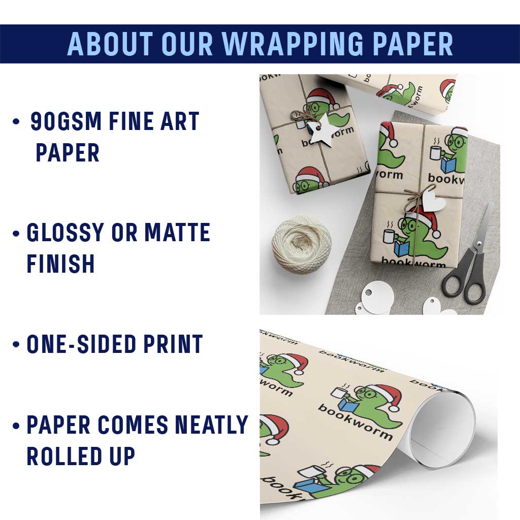 Bookworm Christmas Wrapping Paper Roll Reading Book Lover - Wonder Print Shop