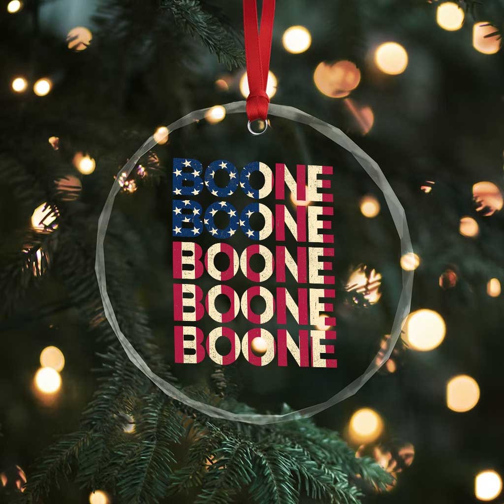 Boone Name Lover American Flag USA Stars Stripes Crystal Glass Ornament