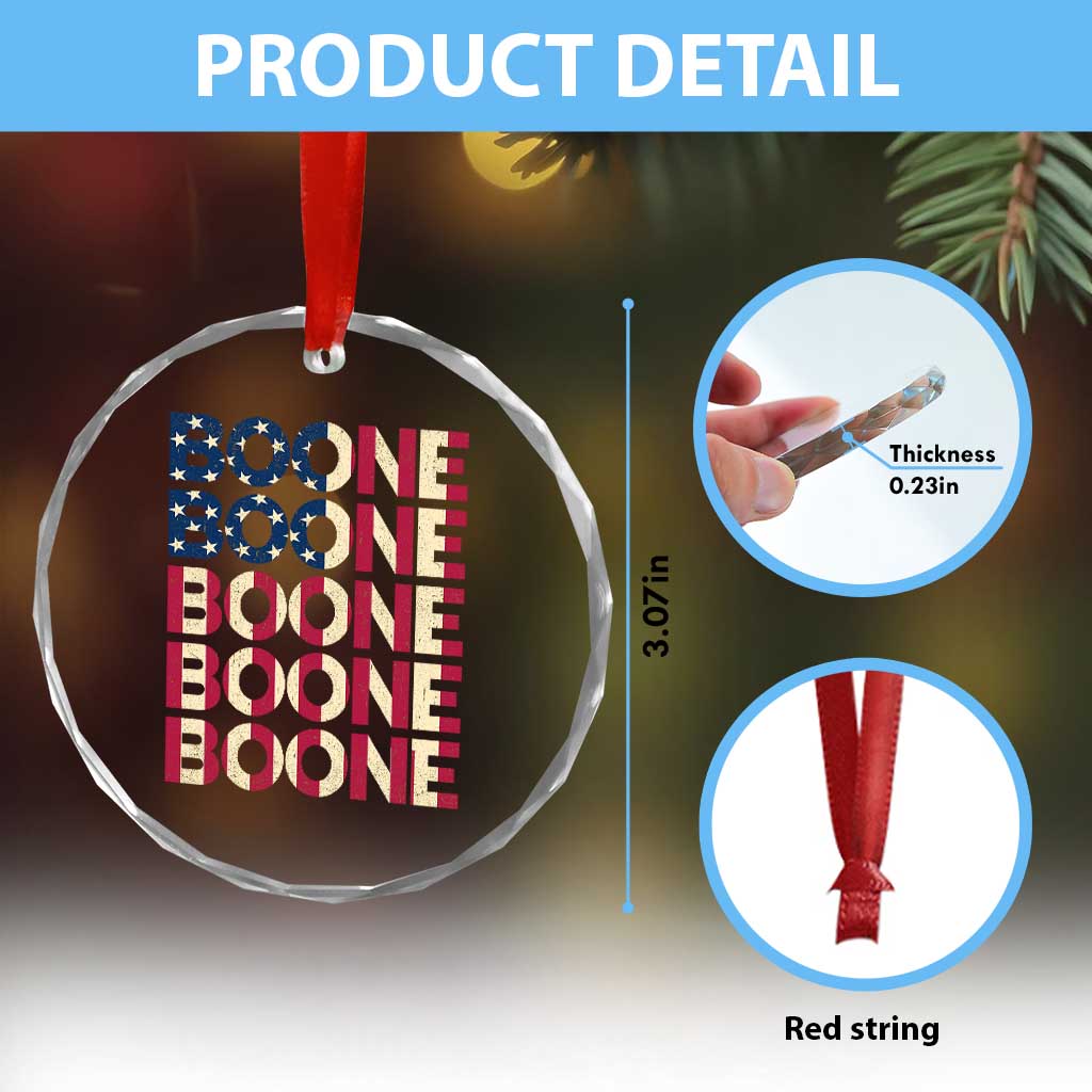 Boone Name Lover American Flag USA Stars Stripes Crystal Glass Ornament