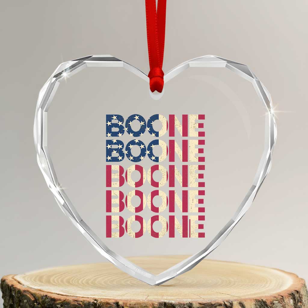 Boone Name Lover American Flag USA Stars Stripes Heart Crystal Glass Ornament
