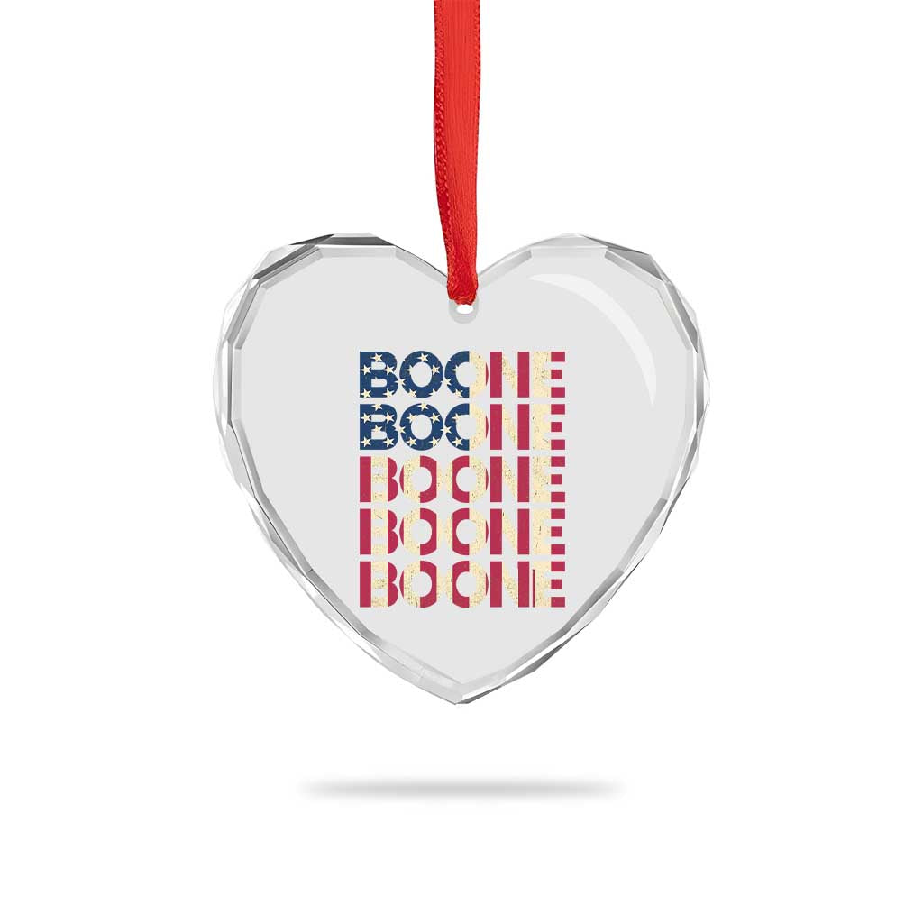 Boone Name Lover American Flag USA Stars Stripes Heart Crystal Glass Ornament