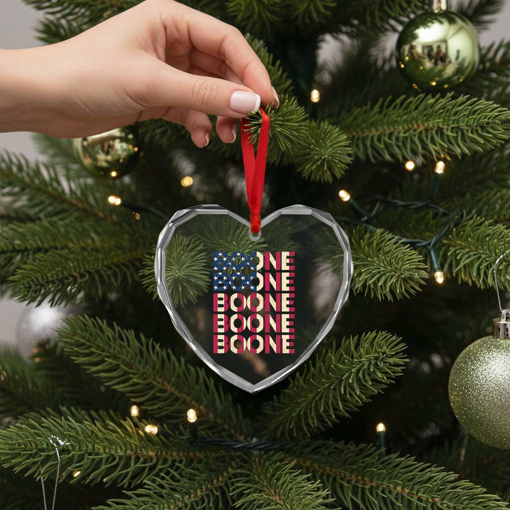 Boone Name Lover American Flag USA Stars Stripes Heart Crystal Glass Ornament