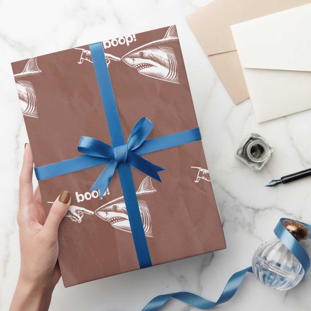 Boop Shark Meme Wrapping Paper Roll Funny Nose Touch Shark Lovers Ocean Life