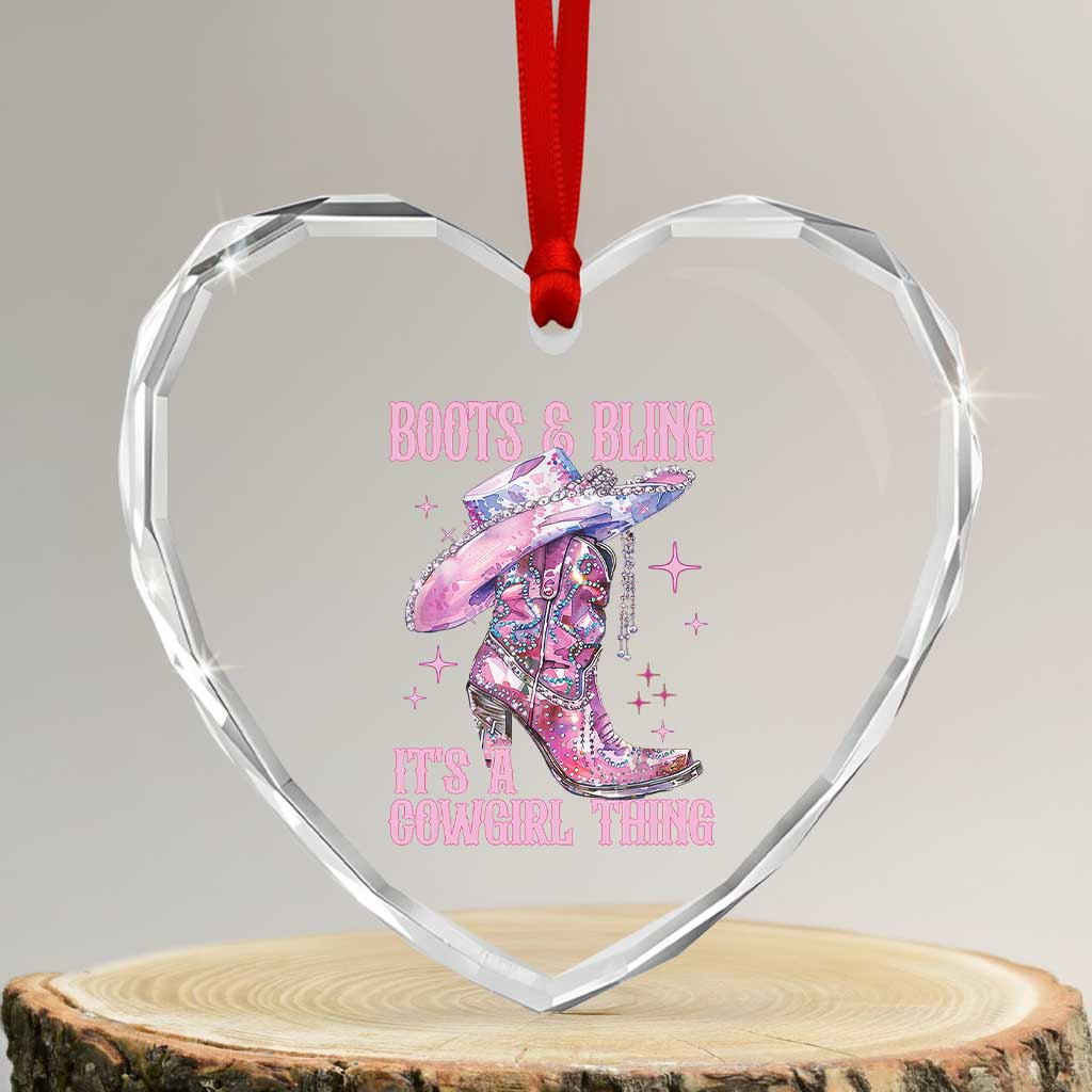 Boots and Bling Its A Cowgirl Thing Heart Crystal Glass Ornament